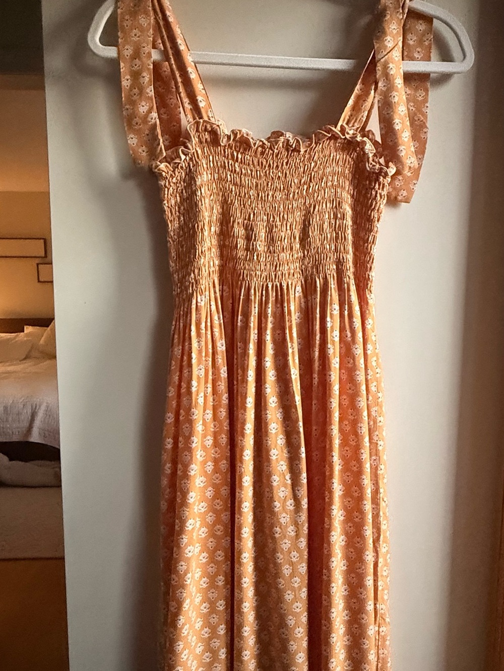 BEACHGOLD Mustard Yellow Smocked Floral Maxi Dress